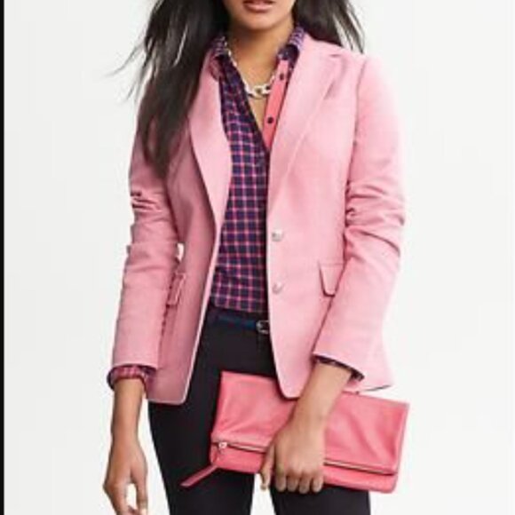 BANANA REPUBLIC Pink Blazer Women's 0 Wool Jacket Elbow Patches Fully Lined NWOT - Picture 1 of 8